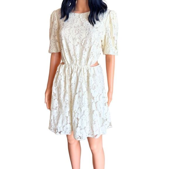 NWT WAYF Ivory Cream Lace Cutout Mini Dress - Picture 5 of 8